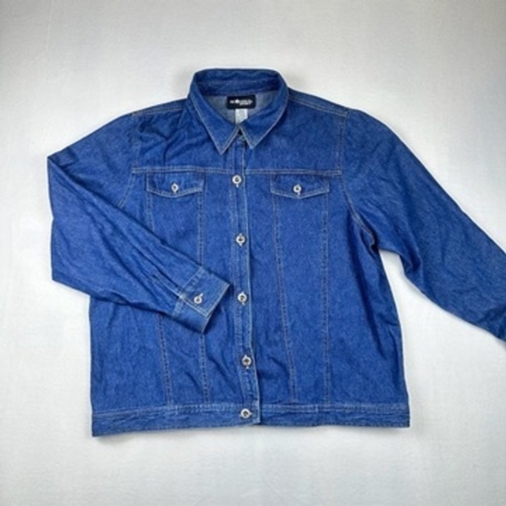 Sag Harbor Sport Denim Jacket Womens L Blue Button Up Cotton Casual Classic
